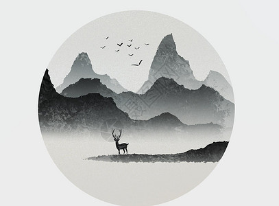 圆形中国风山水插画