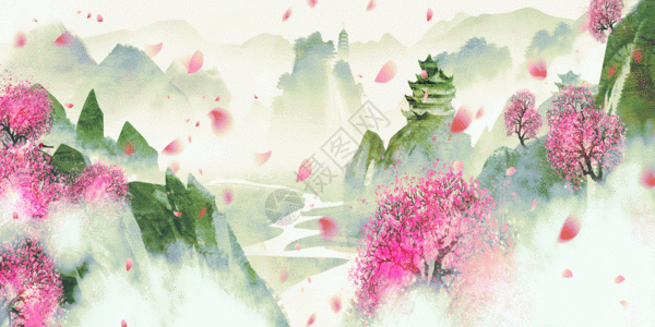 古风意境节气山水插画gif图片素材