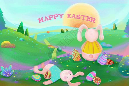兔子卡通复活节背景图片