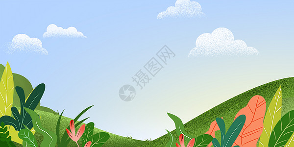 绿色植物手绘背景绿色植物插画设计图片