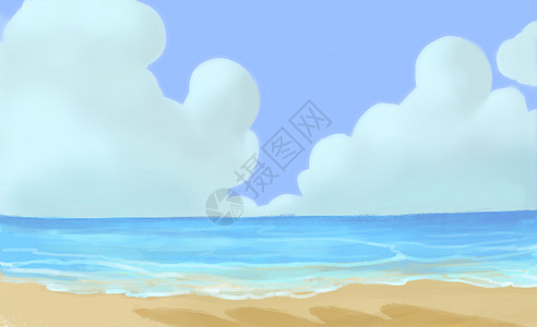 白云云朵手绘海边的风景设计图片