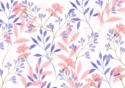 水彩风蓝粉植物平铺壁纸图片