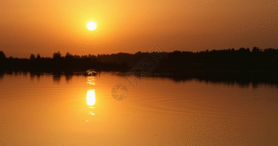 黄昏落日湖畔GIF图片