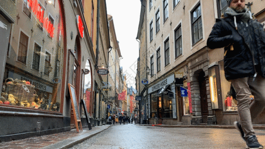 瑞典首都斯德哥尔摩旅游景区老城区GIF图片