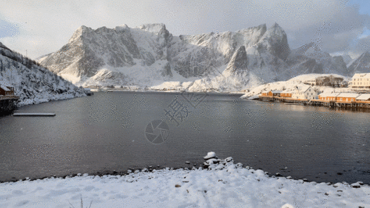 风景欧洲挪威罗弗敦群岛冬季自然风光GIF高清图片