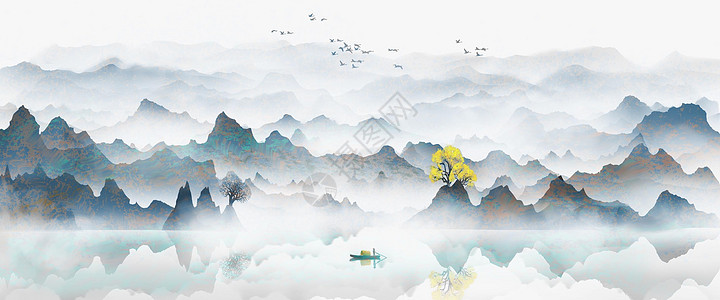 复古的中国风山水画插画