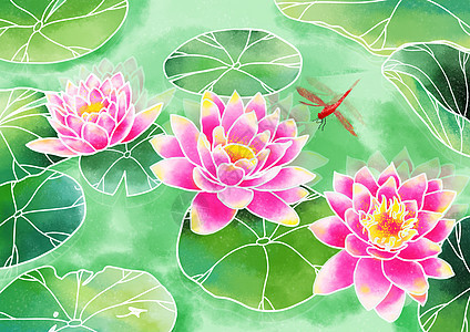 水彩清新盛开的莲花背景图片
