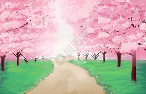 手绘樱花风景背景图片