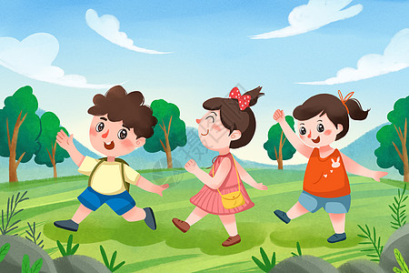 公园游玩儿童郊游插画