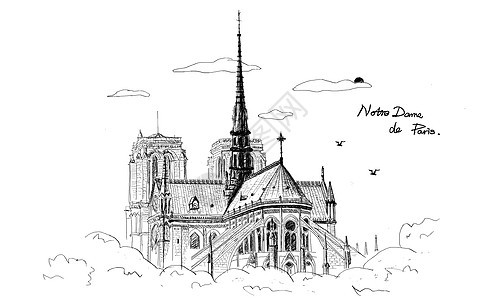 手绘法国巴黎圣母院风格图背景图片