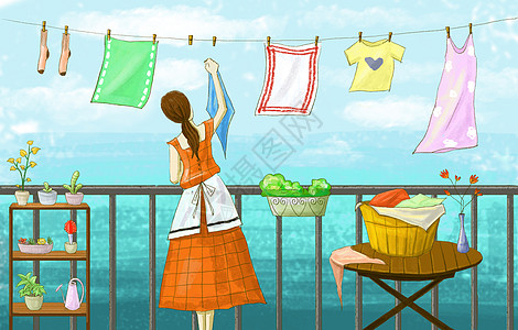 家务劳动晾衣服高清图片
