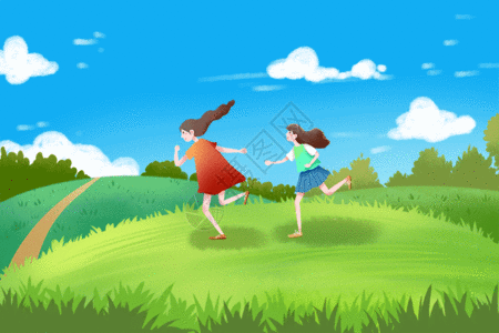 闺蜜一起跑步健身gif图片素材