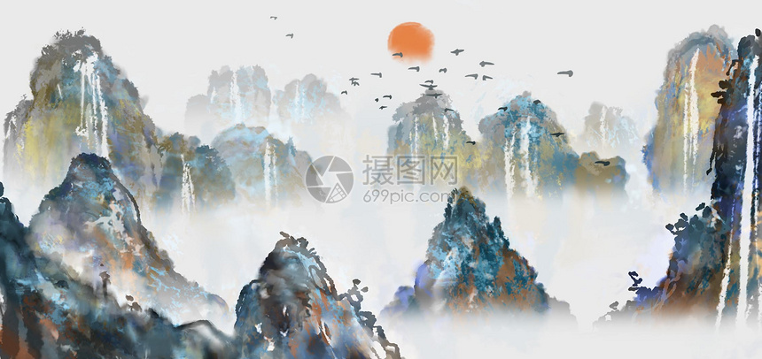 中国风山水画插画图片下载-正版图片401169774-摄图网