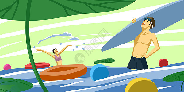 男孩滑板游泳背景图片