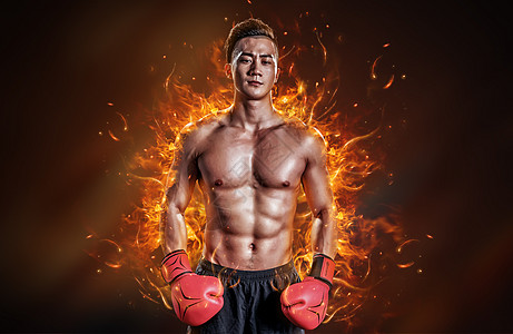 健身男人烈焰拳击设计图片