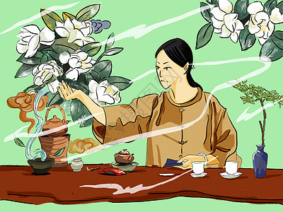 茉莉花茶茶文化插画