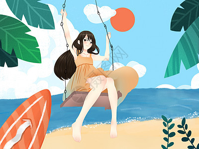小清新风格夏天在海边度假的女孩图片