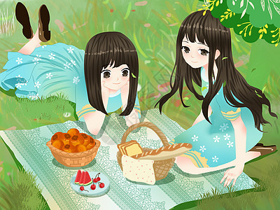 小清新风格夏日在外野餐的闺蜜图片