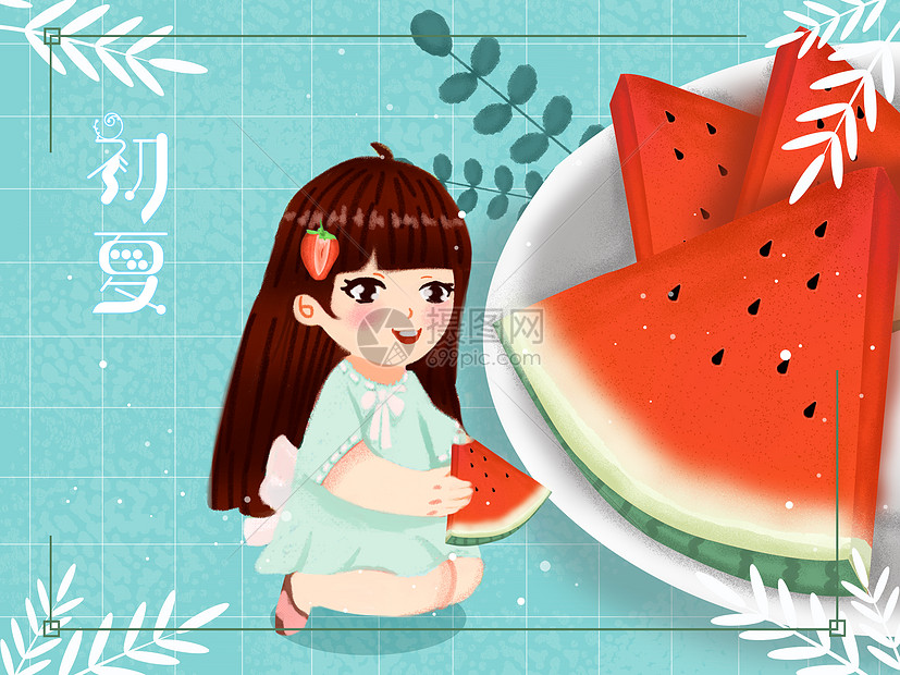小清新风格夏天吃西瓜的少女图片