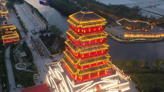 西安汉城湖夜景GIF图片