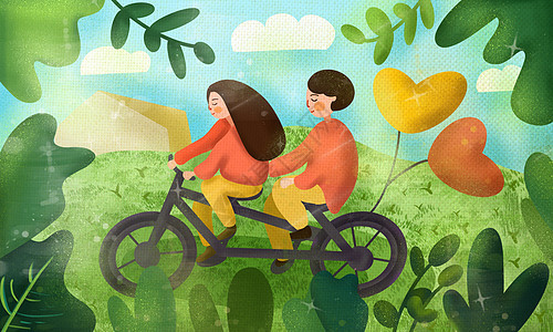 情人节骑着单车的情侣图片