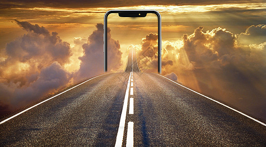 手机拍照穿越云海的公路图片