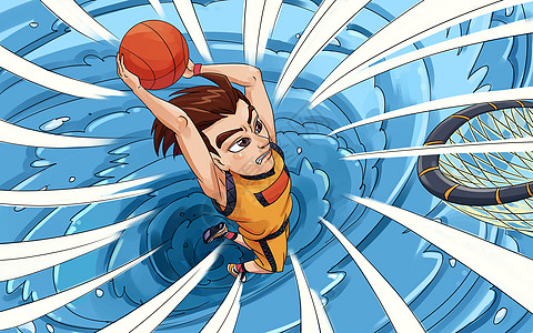 年轻英俊的男子打篮球插画