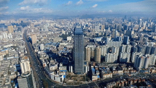 蓝天大楼城市高楼楼群航拍GIF高清图片