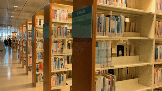 墙壁书架图书馆书架书籍实拍视频GIF高清图片