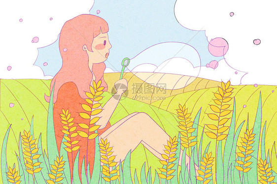 24节气小满美女清新插画图片