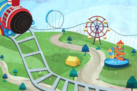 六一儿童游乐园过山车gif图片素材