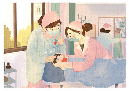 护士照顾病人插画