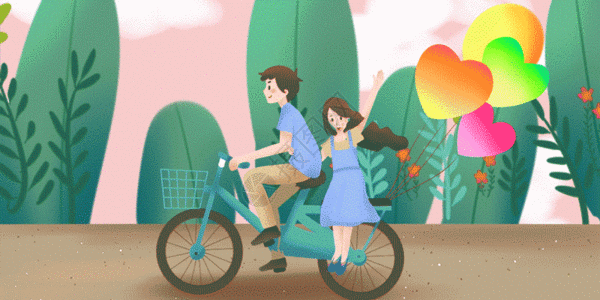 情侣骑自行车GIF图片