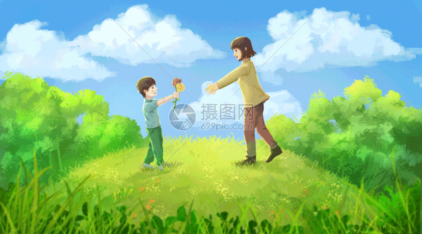 母亲节孩子给妈妈送花gif动图图片-正版gif素材401252211-摄图网