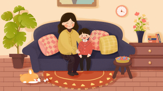 温馨家庭插画母亲节gif高清图片