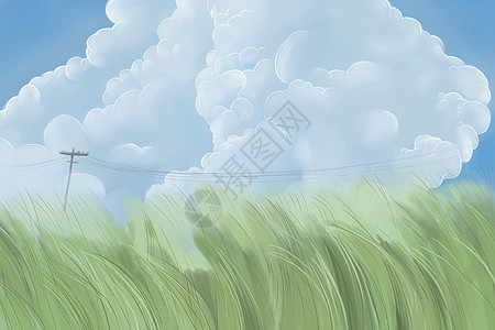 草地白云背景图片