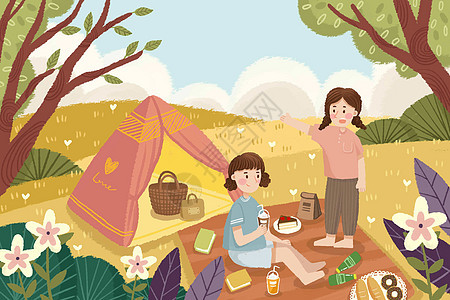 儿童节郊外野餐背景图片