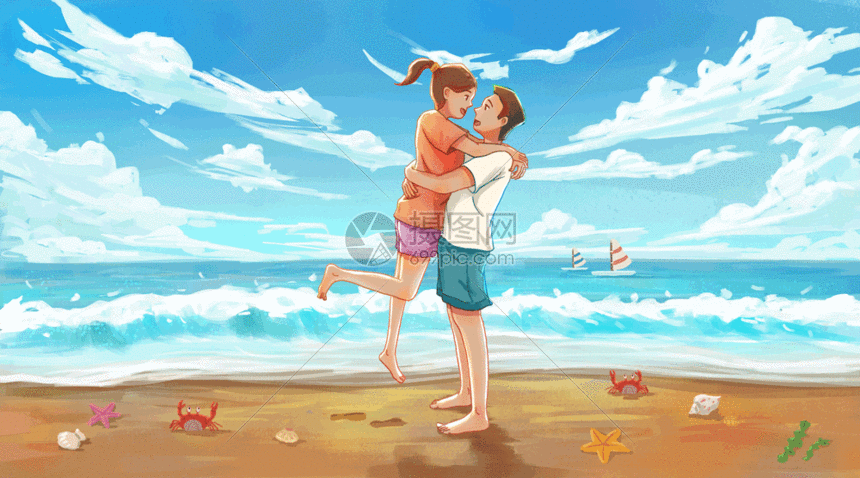 海边度假的情侣gif动图图片-正版gif素材401257409-摄图网