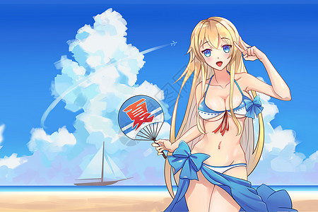 夏日泳装沙滩少女背景图片