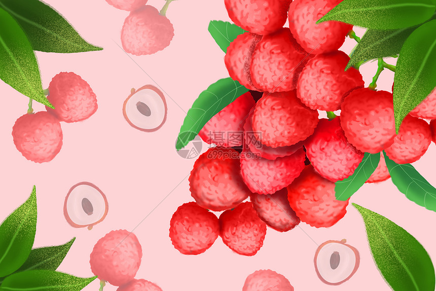 夏日荔枝水果背景图片