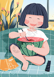 夏日吃西瓜背景图片