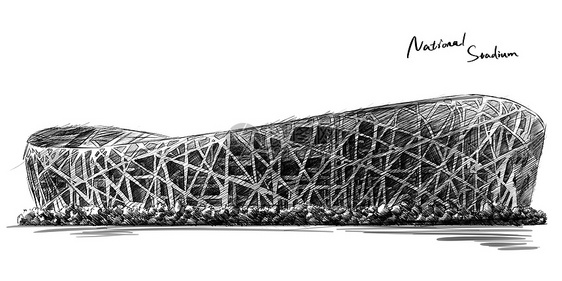 鸟巢建筑手绘图片