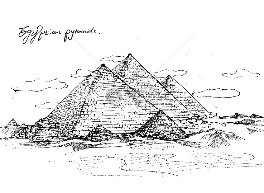 插画 风光建筑 埃及吉萨金字塔群.