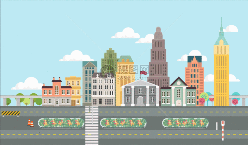 城市交通扁平化 gif动图图片-正版gif素材401299656-摄图网