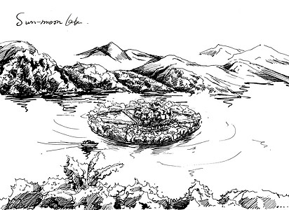 台湾 日月潭插画_台湾 日月潭卡通_台湾 日月潭插图_手绘_板绘_摄图网