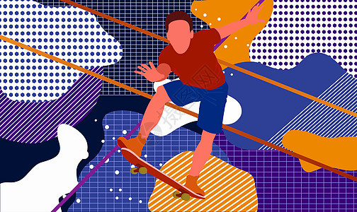 多彩抽象运动玩滑板男孩图片