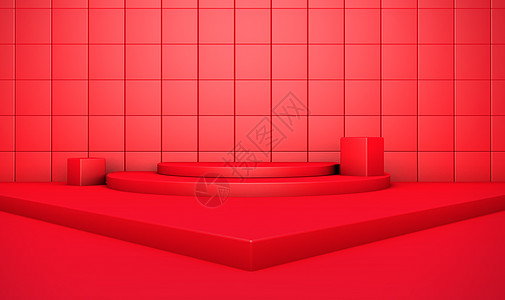红色空间感C4D红色大气场景设计图片