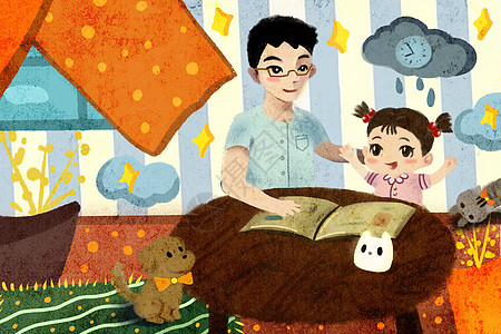给女儿讲故事的父亲图片素材