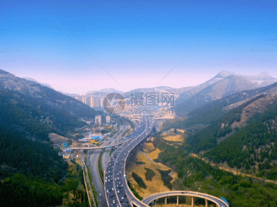 航拍山区高架立交延时GIF图片