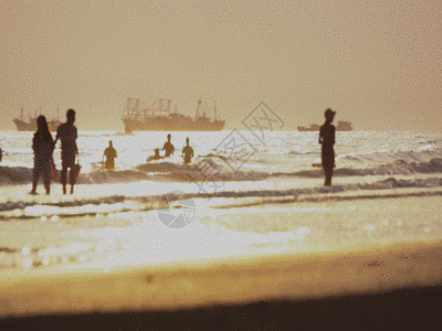 黄昏海边人群游玩GIF高清图片